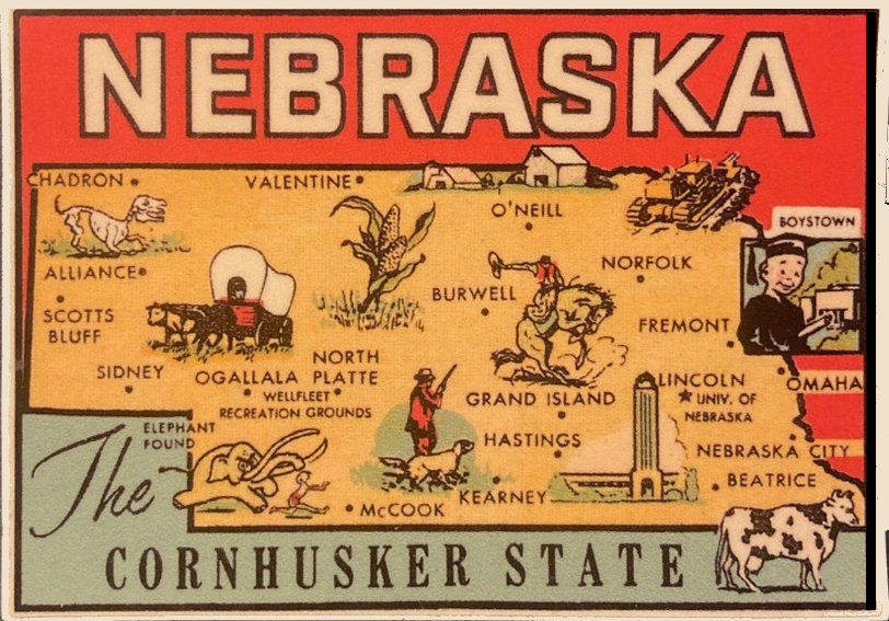 Nebraska(3) The Corn Husker State Type II Vintage Vacation Stickers